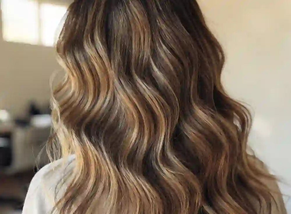 Sample result: balayage with soft caramel highlights